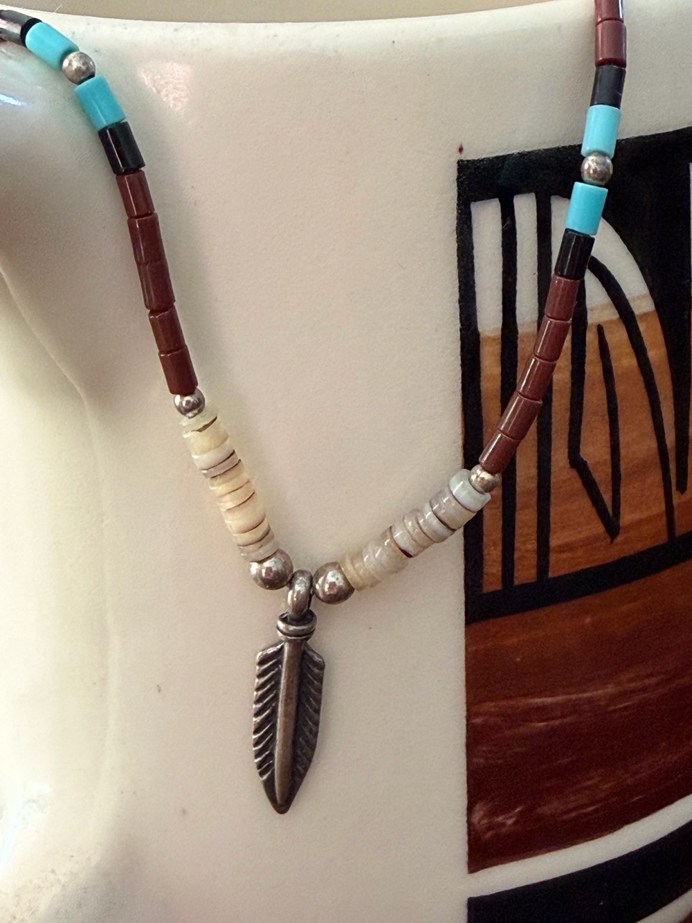 ♥️Hairpipe Turquoise Beaded Southwestern Feather Necklace